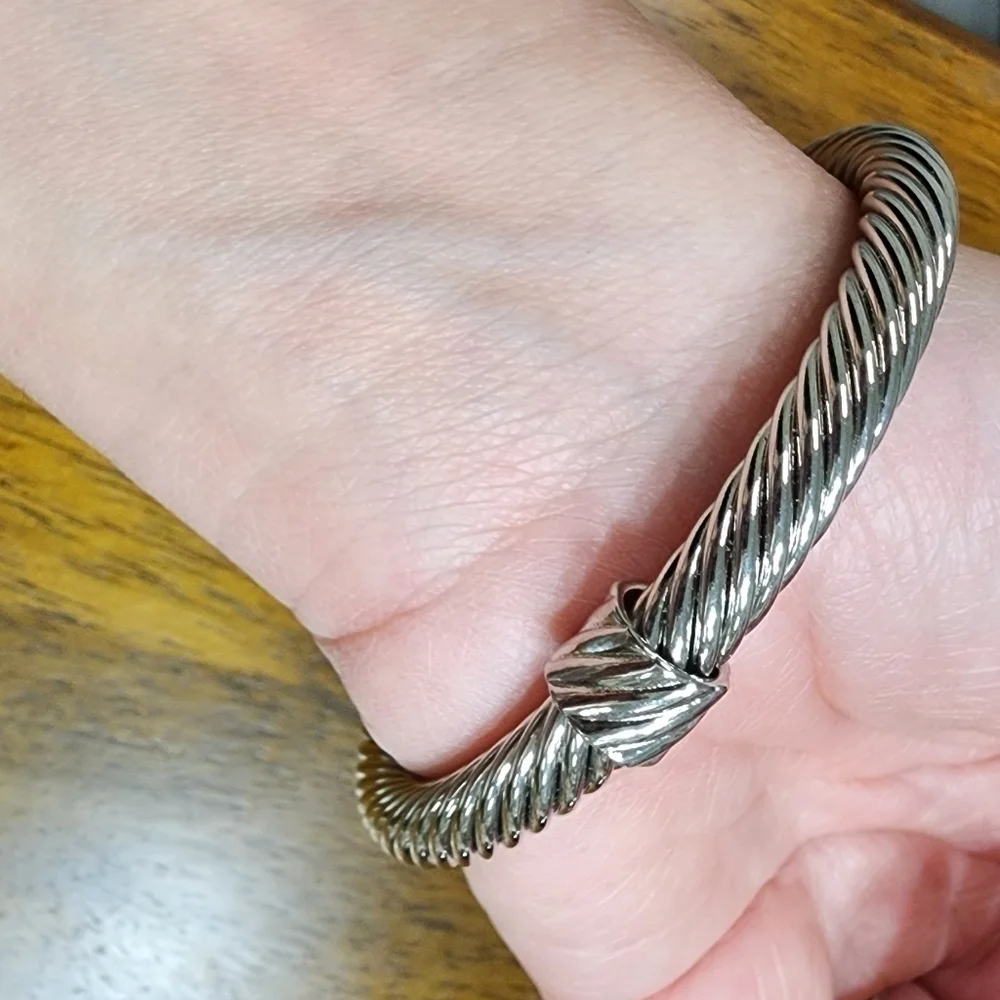 Braided Open Cuff Fashion Bangle silver color